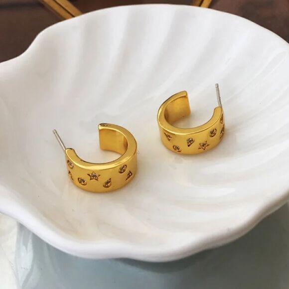 #37 Gold/925 Post Hoop Zircon Earrings - Picture 6 of 10